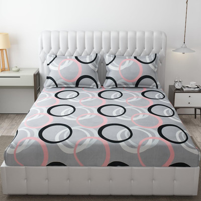 Freshfromloom 144 TC Microfiber Double Solid Flat Bedsheet(Pack of 1, Circle Grey)