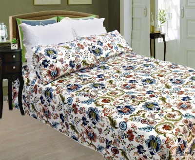 Miyanbazaz 220 TC Cotton Queen Floral Flat Bedsheet(Pack of 1, Multi Floral)