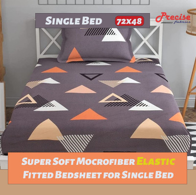 precise fabrics Microfiber Double Fitted (Elastic) 250 TC Printed Bedsheet(Pack of 1, Brown 2)