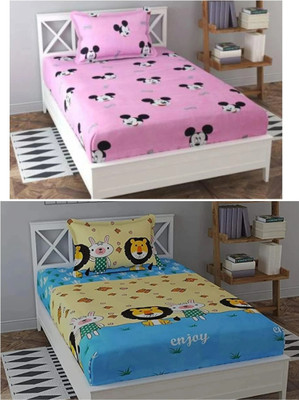 TYLORSTYLE 160 TC Polycotton Single Printed Flat Bedsheet(Pack of 2, Multicolor, Sky)