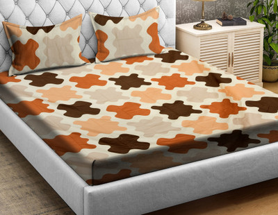 RRC 144 TC Microfiber Double Abstract Flat Bedsheet(Pack of 1, Brown,Orange)