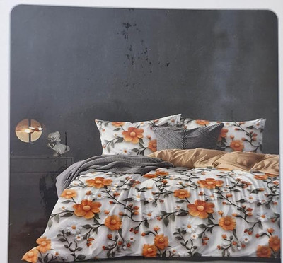 DECOR BY MOM Cotton Double Fitted (Elastic) 400 TC Floral Bedsheet(Pack of 1, White - 2)