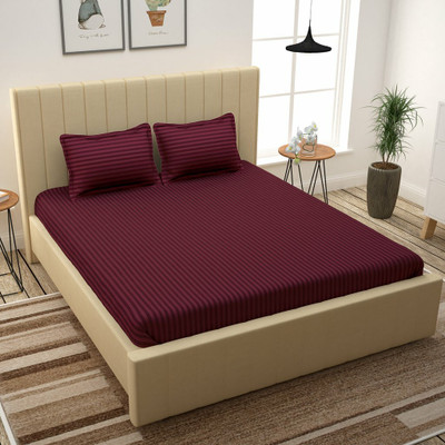 TOPSON 180 TC Microfiber Double Striped Flat Bedsheet(Pack of 1, Maroon)