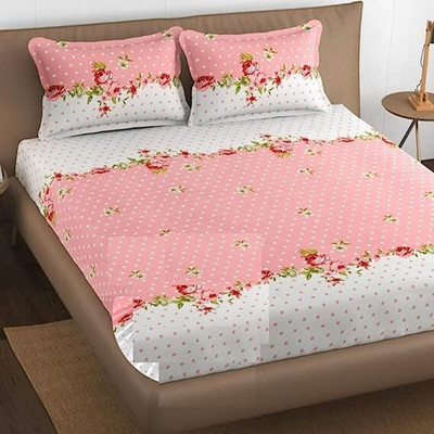HOMETIC 320 TC Cotton Double Solid Fitted (Elastic) Bedsheet(Pack of 1, Multicolor)