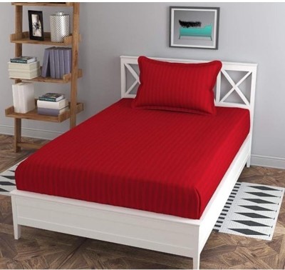 Belgium Furnishings 190 TC Cotton Single Striped Fitted (Elastic) Bedsheet(Pack of 1, Red)