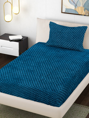 Fabinaliv Woolen King Flat 300 TC Geometric Bedsheet(Pack of 1, Rama Blue)