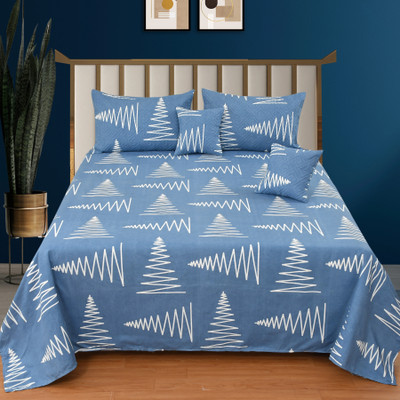 CLOVIS KRAFTS Cotton King Flat 300 TC Floral Bedsheet(Pack of 1, BLUEWAVES)