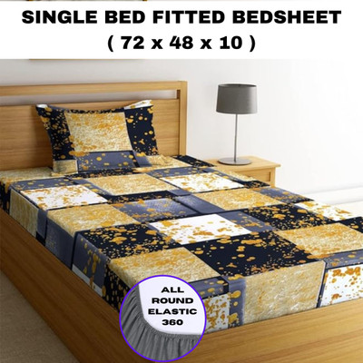 ZIPPYBIZ 300 TC Microfiber Single Printed Fitted (Elastic) Bedsheet(Pack of 1, White)