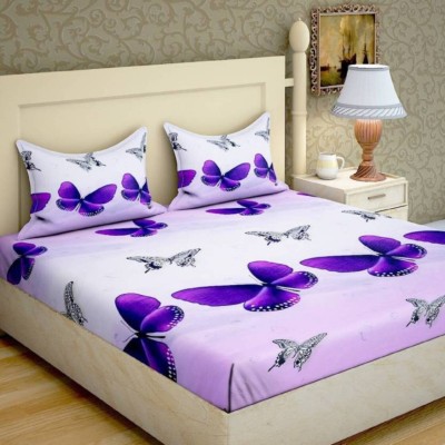 SAM GALAXY 140 TC Cotton Double Printed Flat Bedsheet(Pack of 1, White, Purple)