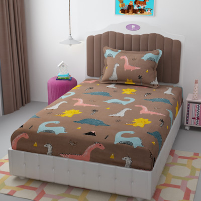 OPTICA WEAVES Polycotton Single Flat 220 TC Cartoon Bedsheet(Pack of 1, Dinosaur)