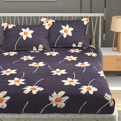 Homefab India 180 TC Microfiber Double Printed Flat Bedsheet(Pack of 1, Grey)
