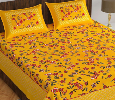 Dreamsoft Cotton Queen, Double Flat 144 TC Printed Bedsheet(Pack of 1, Yellow, Red, Green, Black, Gold)