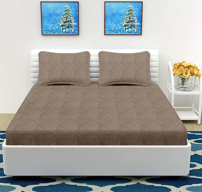 BELVOSTUM Microfiber Double Flat 180 TC Geometric Bedsheet(Pack of 1, Dark Beige)