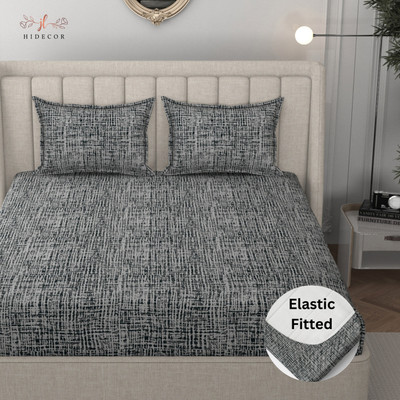 HIDECOR 280 TC Microfiber King Printed Fitted (Elastic) Bedsheet(Pack of 1, Grey)