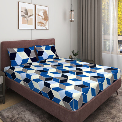 ROMEE 144 TC Microfiber Double 3D Printed Flat Bedsheet(Pack of 1, Blue)