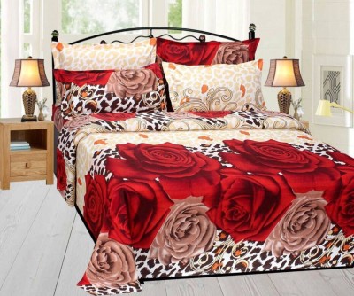 The 3rd Angle Mart 160 TC Polycotton Double Floral Flat Bedsheet(Pack of 1, Red)