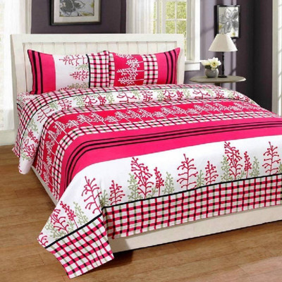 Manish Creation 140 TC Polycotton Double Floral Flat Bedsheet(Pack of 1, Pink)