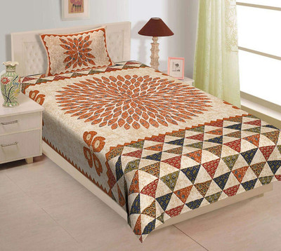 CLOTHOLOGY 144 TC Cotton Single Printed Flat Bedsheet(Pack of 1, Multicolor 1)