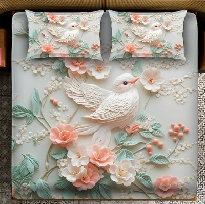 Chhogli Microfiber Double Flat 400 TC Cartoon Bedsheet(Pack of 1, 7D BIRD WITH LEAF PRINT (90X100))