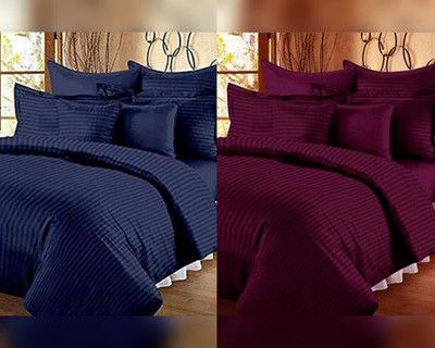 Prabh 210 TC Satin Double Striped Flat Bedsheet(Pack of 2, Multicolor)
