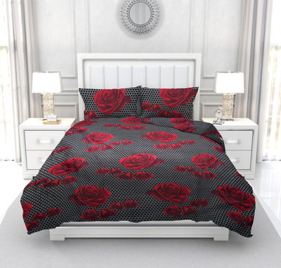 Aciloc Polycotton Double Flat 144 TC Floral Bedsheet(Pack of 1, Red, Black)