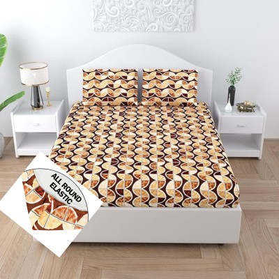 STYLISHUP 320 TC Microfiber, Cotton King Printed Fitted (Elastic) Bedsheet(Pack of 1, Brown)