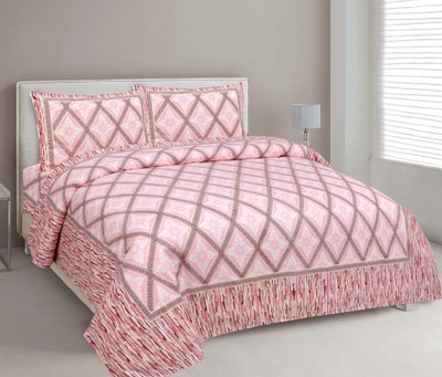 KUVAS Cotton Double Flat 220 TC Jaipuri Prints Bedsheet(Pack of 1, Pink)