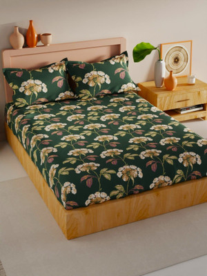 Quirky Home 140 TC Microfiber Double Floral Fitted (Elastic) Bedsheet(Pack of 1, Multicolor)