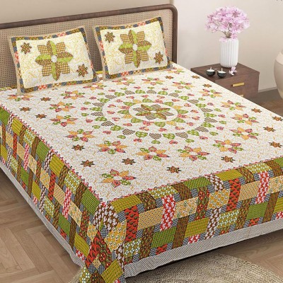 Jaipur Weaves 144 TC Cotton Super King Jaipuri Prints Flat Bedsheet(Pack of 1, Green)