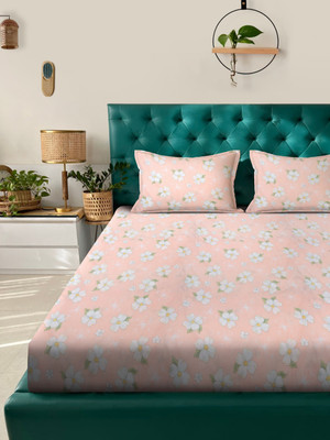Ackross 104 TC Microfiber Queen Floral Flat Bedsheet(Pack of 1, Multicolor)