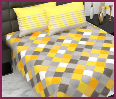 JAIPUR PRINTS Cotton Double Flat 210 TC Jaipuri Prints Bedsheet(Pack of 1, Yellow-Grey)