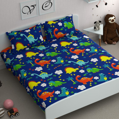 CHHAVI INDIA 210 TC Microfiber Double Cartoon Flat Bedsheet(Pack of 1, Blue Dragon)