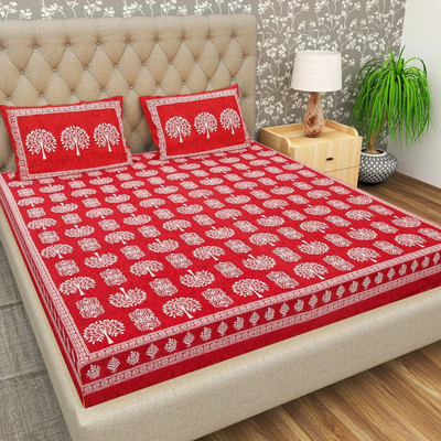 Flipkart SmartBuy 104 TC Cotton Double Jaipuri Prints Flat Bedsheet(Pack of 1, Red)