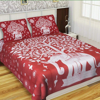 Sugun creation Cotton Double Flat 230 TC Animal Bedsheet(Pack of 1, Red)