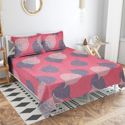 VAS COLLECTIONS 220 TC Cotton Double Floral Flat Bedsheet(Pack of 1, Pink & Gray)