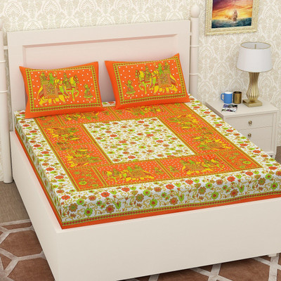 sr enterprises Cotton Single Flat 144 TC Jaipuri Prints Bedsheet(Pack of 1, Yellow)