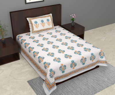 Monik Handicrafts Cotton Single Flat 160 TC Printed Bedsheet(Pack of 1, JAAL BLUE)