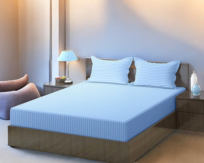 HOMYBEES 220 TC Cotton Double Abstract Fitted (Elastic) Bedsheet(Pack of 1, Sky Blue)