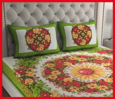 JAIPUR PRINTS Cotton Double Flat 210 TC Jaipuri Prints Bedsheet(Pack of 1, Green)