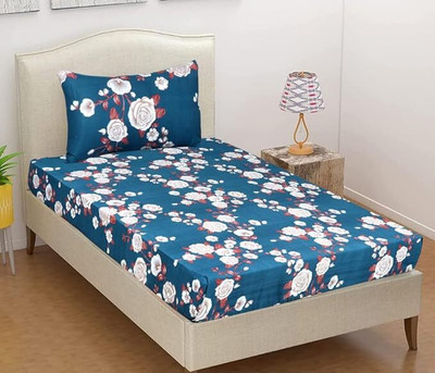 TYLORSTYLE 160 TC Polycotton Single Printed Fitted (Elastic) Bedsheet(Pack of 1, Blue)