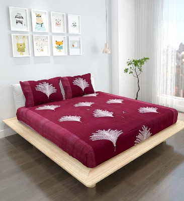 TURIYA Polycotton Double Flat 150 TC Floral Bedsheet(Pack of 1, Maroon)