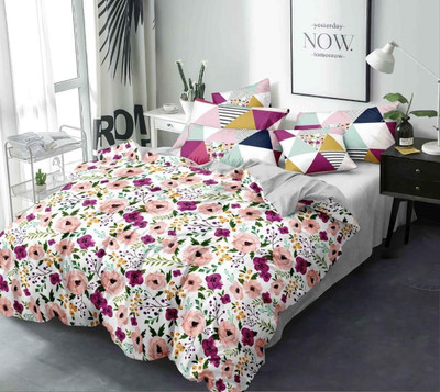 HG TRADERS A Cotton Double Flat 300 TC Floral Bedsheet(Pack of 1, Multicolor)