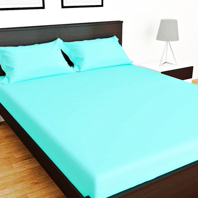 BEVI Microfiber Double Fitted (Elastic) 300 TC Solid Bedsheet(Pack of 1, Aqua)