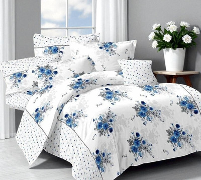 Ibra Polycotton Double Flat 210 TC Printed Bedsheet(Pack of 1, White)