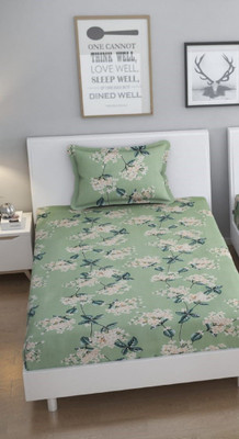 TURIYA Microfiber Single Flat 180 TC Floral Bedsheet(Pack of 1, Green)