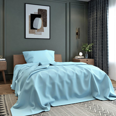 BELVOSTUM Microfiber Single Flat 280 TC Solid Bedsheet(Pack of 1, Sky Blue)