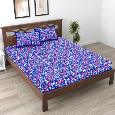 Homeline 144 TC Cotton Double Printed Flat Bedsheet(Pack of 1, Blue)