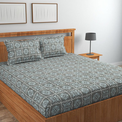 subhani Polycotton Double Flat 300 TC Motifs Bedsheet(Pack of 1, Light Grey)