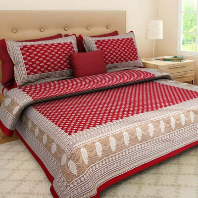 Diva Collection 144 TC Cotton Double Jaipuri Prints Flat Bedsheet(Pack of 1, Red)
