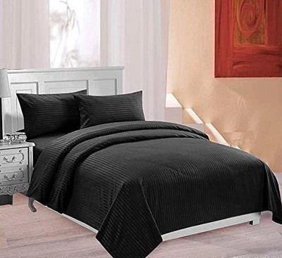 YUKU Cotton Single Flat 210 TC Striped Bedsheet(Pack of 1, Black)